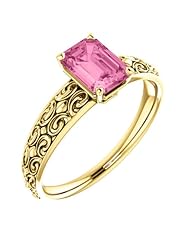 14K Yellow Gold 7.00x5.00mm Emerald Cut Pink Sapphire Ring -- LIFETIME WARRANTY