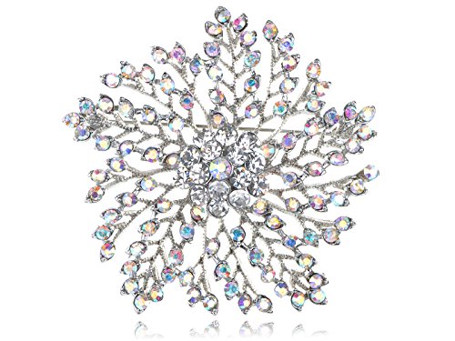 Dandelion Flower Floral Snowflake Abstract Clear Rhinestone Brooch Pin