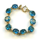 14k Gold Plated Link Bracelet with Teal Swarovski Crystals By Catherine Popesco