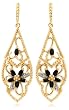 Yellow Gold Plated Sterling Silver Sapphire and Diamond Accent Flower Dangle Earrings