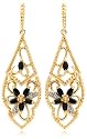 Yellow Gold Overlay Sterling Silver Sapphire & Diamond Accent Flower Dangle Earrings