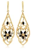Yellow Gold Plated Sterling Silver Sapphire and Diamond Accent Flower Dangle Earrings