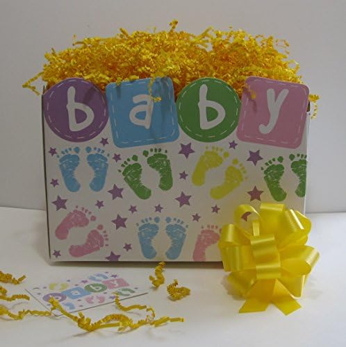Baby Steps Basket Box Gift Set with Gift Tag, Bow and Paper Shreds
