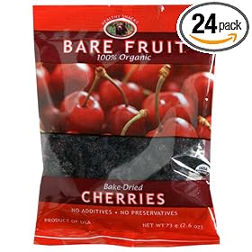 Bare Fruit Organic Dried Cherries, 2.6-Ounce Pouches (Pack of 24)