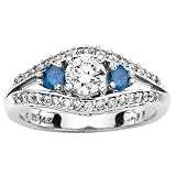 3 Diamond Anniversary Ring 1/2 ct. in 14K White Gold with Blue Side Diamond