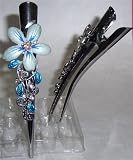 Blue Hawaiian Plumeria Flower Hair Clip with Rinestones