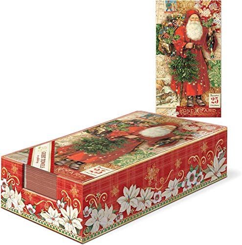 Punch Studio Christmas Victoriana Guest Towels in coordinating foil-embellished tray