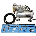 KMS Airbrush Kit AS18 With Compressor and 2 x Double Action Airbrushes and Hose