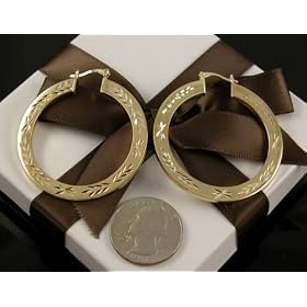 Aztec - Large 14K Gold Filled Hoop Diamond Cut Earrings NEW