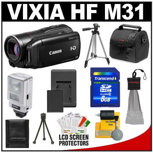 Canon Vixia HF M31 Flash Memory 1080p HD Digital Video Camcorder w/ 3.3MP, 15x HD Zoom Lens & 2.7-inch Touch LCD Screen with 8GB Card + Spare Battery & Charger + Video Light + Tripod + Accessory Kit Canon Vixia HF M31 Flash Memory 1080p HD Digital Video Camcorder w/ 3.3MP, 15x HD Zoom Lens & 2.7-inch Touch LCD Screen with 8GB Card + Spare Battery & Charger + Video Light + Tripod + Accessory Kit