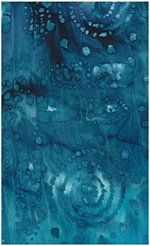 Java Block Printed (Tjap Stamped) @ Sign, Cinnamon Swirl on Bermuda Blue Tone Mottled Bali Tie Dye (Ikat) Batik Gradation ~ HALF YARD!! ~ #66730 Quilt 100% Cotton 44" Wide