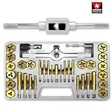 Neiko 40-Piece Titanium Coated Tap & Hexagon Die Set - SAE #4 to 1/2-Inch