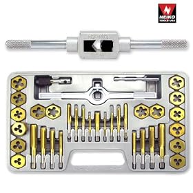 Pro Grade 40 Piece Titanium Tap and Hexagon Die Tool Set - SAE #4 to 1 2 by Neiko