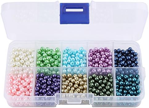 HYBEADS 4mm 1000pcs Tiny Satin Luster Glass Pearl Round Beads Assortment Mix Lot for Jewelry Making