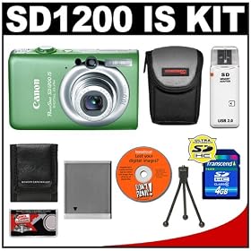 Canon PowerShot SD1200 IS Digital ELPH Camera (Green) + 4GB SD Card + Case + NB-6L + Accessory Kit