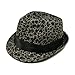 Gray & Black Leopard Cheetah Print Black Band Fedora Straw Hat