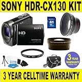 BRAND NEW SONY HDR-CX130 CAMCORDER w/ .45X SUPER WIDE ANGLE LENS + 2X TELEP ....
