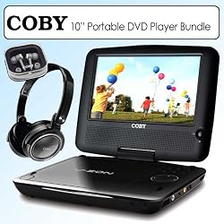 Coby TFDVD1029 10 Inch Swivel Screen Slim Portable DVD Player Bundle