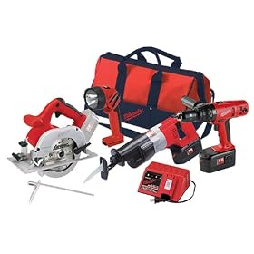 Milwaukee 0912-29 18 Volt 1/2-Inch Lok-Tor Hammer-Drill, Sawzall, Circular Saw & Worklight Combo Kit