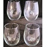 Stemless Etched Wine Glass Set