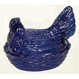 Cobalt Blue Glass Covered Dish Hen Chicken on a Basket by AAI