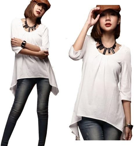 GT-Dress Women's cotton sexy lace patchwork top blouse shirt asymmetrical half sleeve backless t shirt tee sexy wear