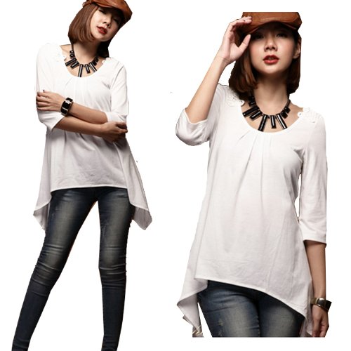 GT-Dress Women's cotton sexy lace patchwork top blouse shirt asymmetrical half sleeve backless t shirt tee sexy wear