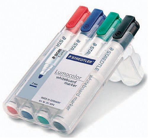 Staedtler 351WP4 Whiteboard Marker 4er Set mit Rundspitze, rot/blau/grün/schwarz