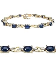 9.10 Carat Genuine Blue Sapphire 14K Gold Plated Sterling Silver Bracelet