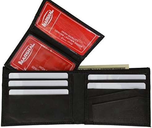 Marshal Wallet Leather Men Bifold Wallet Removable ID Case Hidden Compartment (Black)