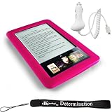 Kroo Skin Case For Barnes & Noble Nook E-Reader (Pink, Magenta, Hot Pink) + Includes a 4-Inch eBigvalue Determination Hand Strap + Easy Travel Car Charger