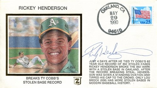 Rickey Henderson Autographed/Hand Signed 1990 Oakland Athletics Baseball Cache