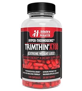 Trimthin® X700 Hyper-Thermogenic Fat Burner With Maximum Appetite Suppression - Extreme Energy & Weight Loss - Made in USA From Clinically Proven Ingredients GMP Certified Highest Quality Guaranteed, 120 Capsules