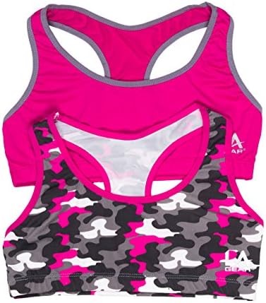 2 Pack Girls Microfiber Sports Bras (Medium, Pink Camo)