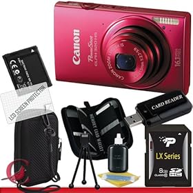Canon PowerShot ELPH 320 HS Digital Camera (Red) 8GB Package 1