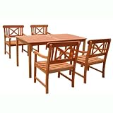 VIFAH V98SET2 Outdoor Wood 5-Piece Dining Set, Natural Wood Finish, 59 by 31.5 by 29-Inch