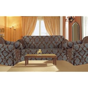 3Pcs Coffee Jacquard Sofa / Loveseat / Chair Slipcover