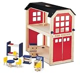 Pintoy - Jouet en Bois - Caserne de Pompiers en Bois et Accessoires