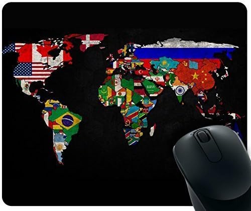 Digital Art World Map with Flag Logo Mousepad,Rectangular Mouse Pad