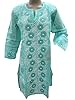 Green Floral Embroidered Indian Kurti Cotton Tunic Dress