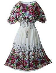 Apparel: Womens Tropical Floral Vintage Baby Doll Top Sundress White Pink One Size SML