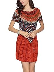 General Print Knit Summer Belted Short Short Sleeves  Dress