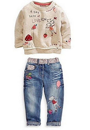 Kids Baby Girl Children Floral Long T-shirt Top+Jean Pants Set Outfit