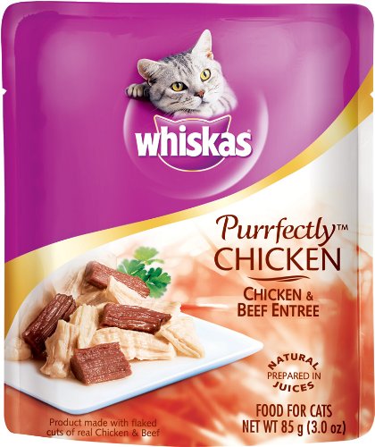Whiskas Purrfectly Chicken  Beef in Natural Juices Food for Cats 3-Ounce Pouches Pack of 24B0029NIKX0
