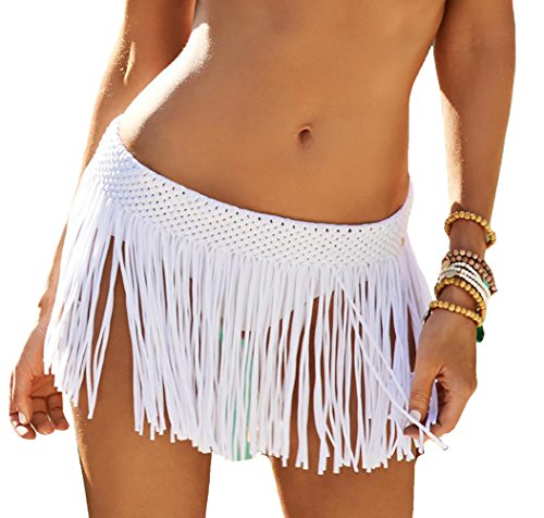 Bestyou® Women's Elastic Waist Crochet Mini Skirt Tassel Fringe Beach Cover up Skirt