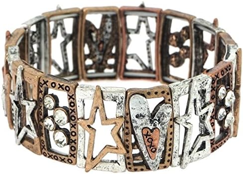 Hearts &amp; Stars Stenciled XOXO Elastic Cast Bracelet