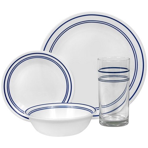 Corelle Livingware 16-Piece Dinnerware Set, Service for 4, Classic Cafe Blue