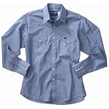 Wrangler Men's Cowboy Cut Work Western Long Sleeve Shirt, Chambray Blue, Medium