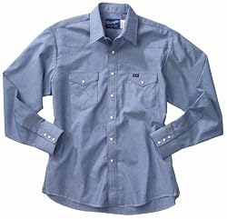 Wrangler Men's Cowboy Cut Work Western Long Sleeve Shirt, Chambray Blue