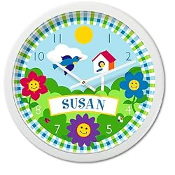 Olive Kids - Happy Flowers Personalized Clock (White)